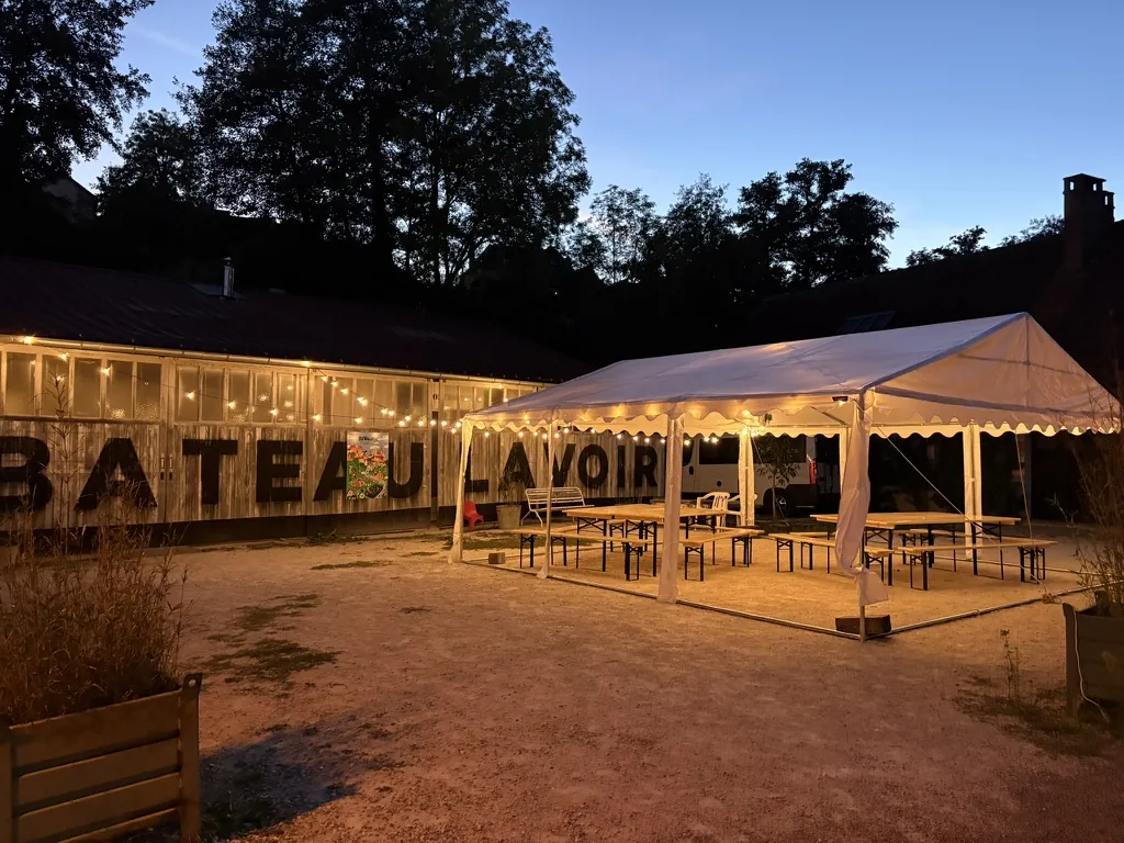 The Nest courtyard at dusk, ready for another evening together.